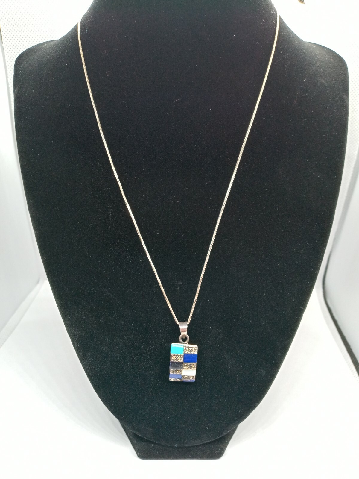 Solid Sterling Silver 18" Necklace Multi Stone Pe… - image 2