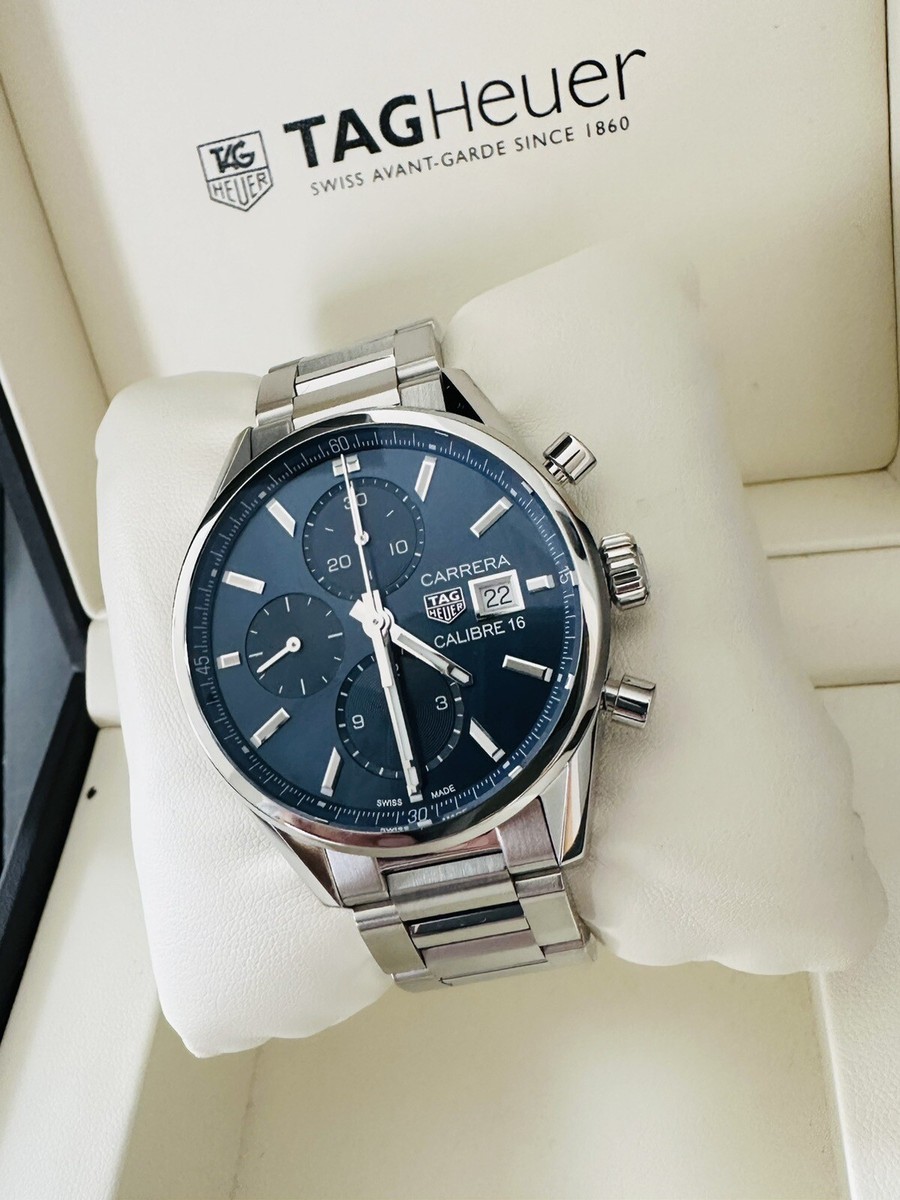Unworn Men's Tag Heuer Carrera Calibre 16 Chronograph Blue Watch