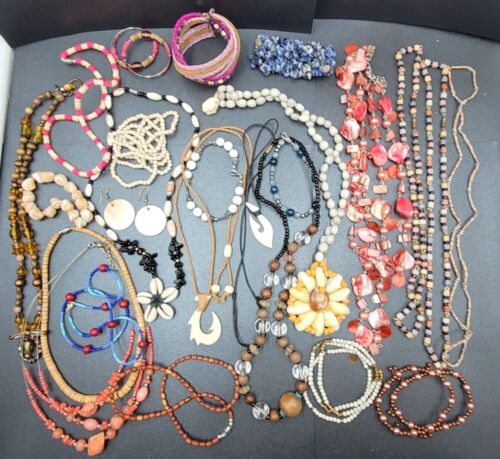 LOT de bijoux de plage bracelet boucles d'oreilles coquilles pierres mélange tous portables - Photo 1 sur 19