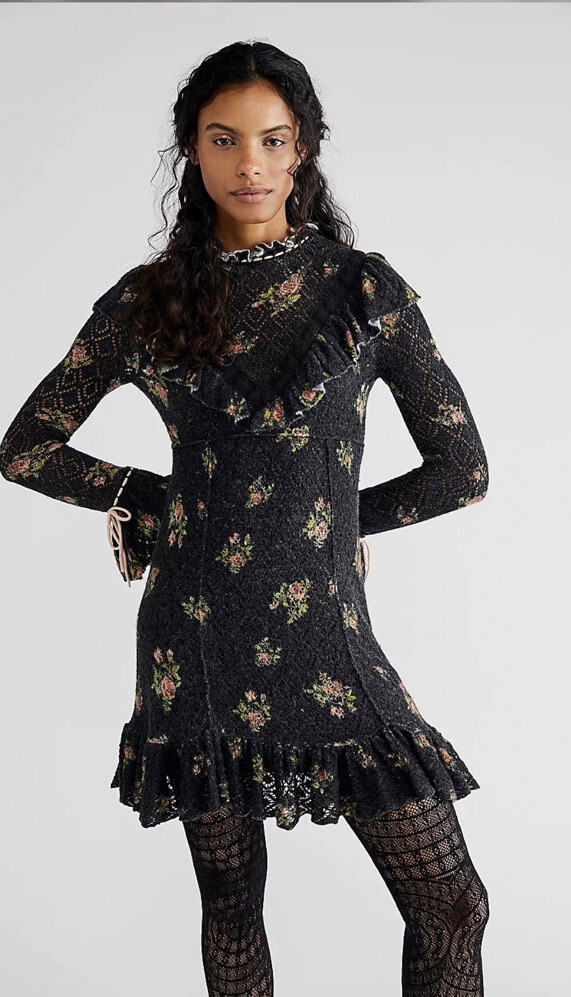Free People Rose Petal Ruffles Knit Vintage Floral Cute Kawaii Mini