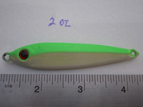 40 ESCA ESCA STILE ACCIUGHE PESCE JIG/CUCCHIAIO 2,1,3/4,5/8 OZ. VERDE NEON/BIANCO 10ea. - Foto 2 di 5