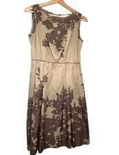 Banana Republic Silk Fit & Flare Women's Dress Beige Brown Floral Pleated 4P