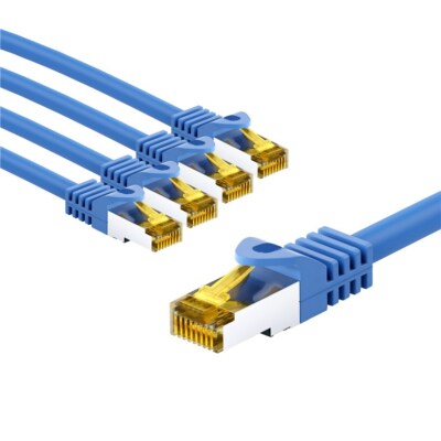 Patchkabel CAT 6A S/FTP (PiMF), 500 MHz mit CAT 7 Rohkabel, 2 m, blau, 5er Set