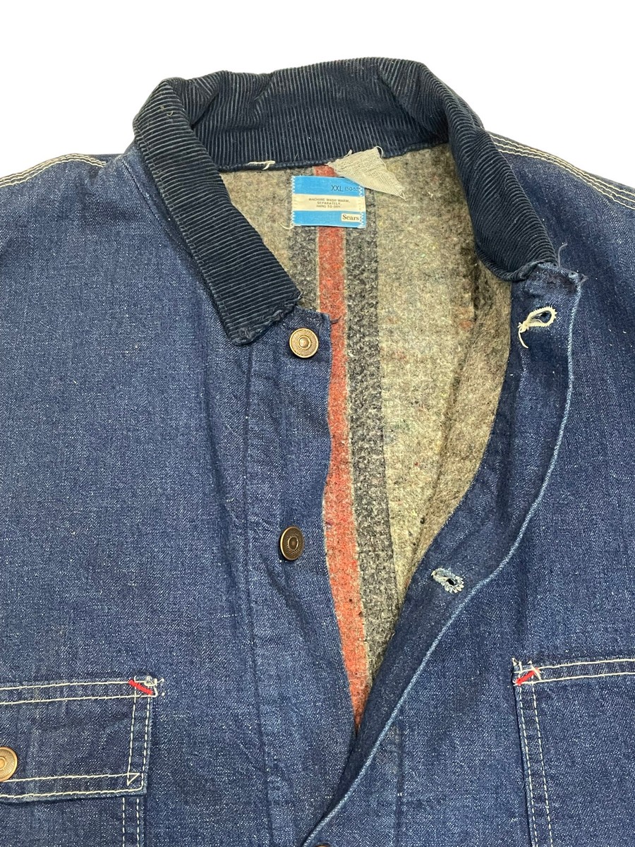 70's Vintage Sears Denim Work Coat Plus Size 2X Blanket