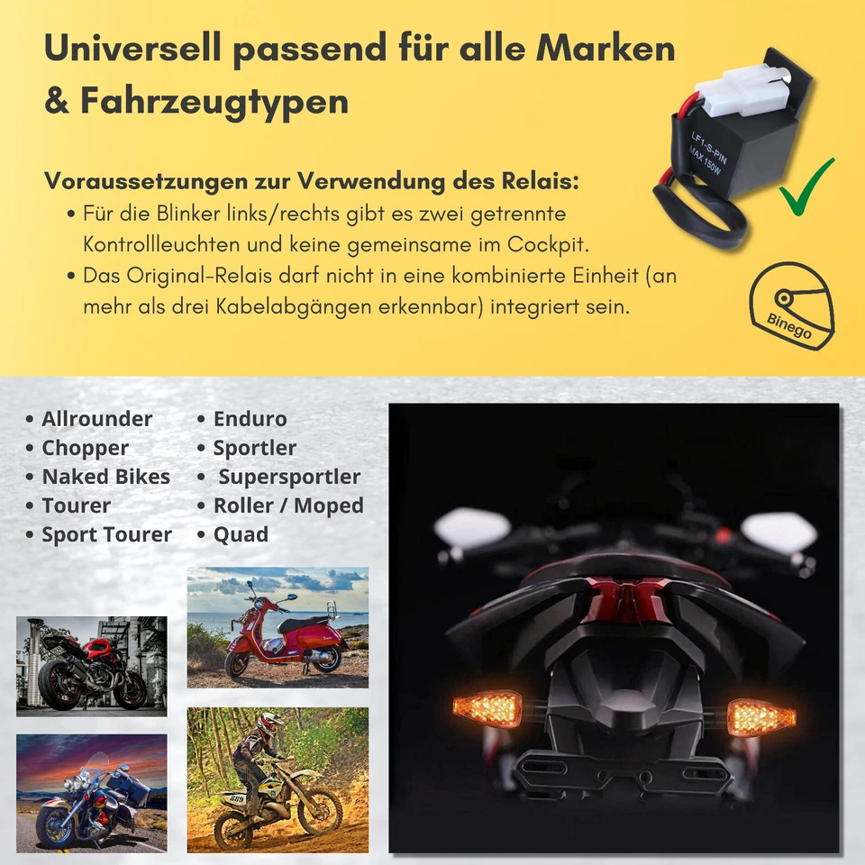 Binego® 4x LED Blinker Motorrad E Geprüft Rauchglas Universelle Blinkleuchten - Bild 4 von 4
