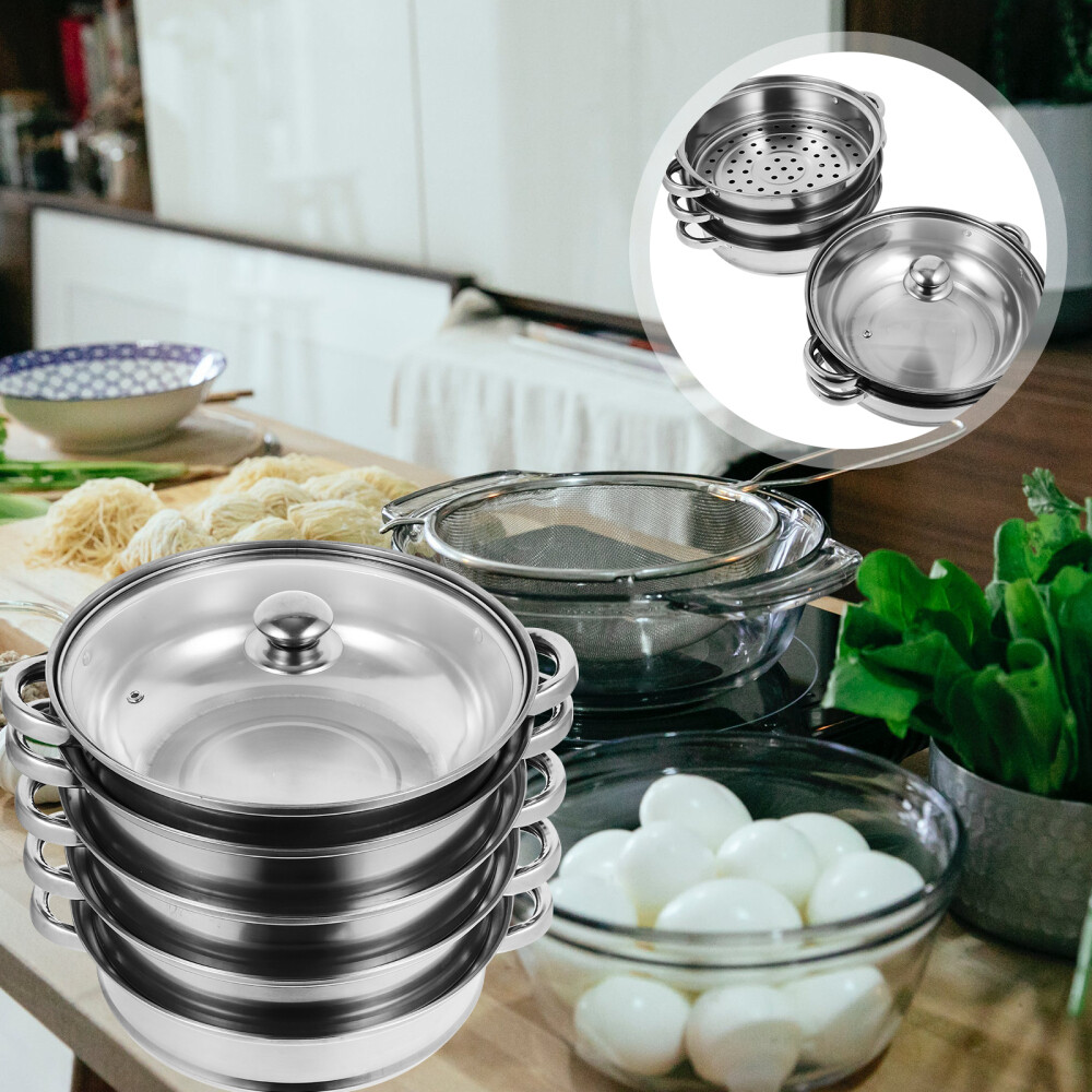 Stainless Steel Stackable Steamer Pot with Lid for Soup and Cooking  -image
