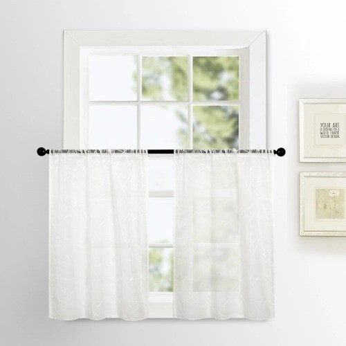 White Striped Tulle Curtain For Modern Linen Voile Sheer Window Drapes Curtains - Bild 15 von 19