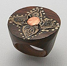27mm Wide Flower- Painted Carved Wood Ring Size 9.5