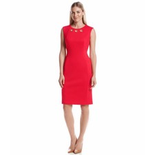 NWT-Calvin Klein ~Size 8~ Grommet Neckline Ponte Sheath Red Dress Retail $134