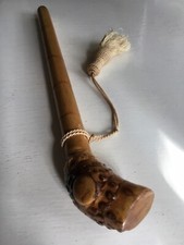 Vintage Antique Bamboo Parasol Umbrella Handle Carved End Orig. Tassel 12 Long