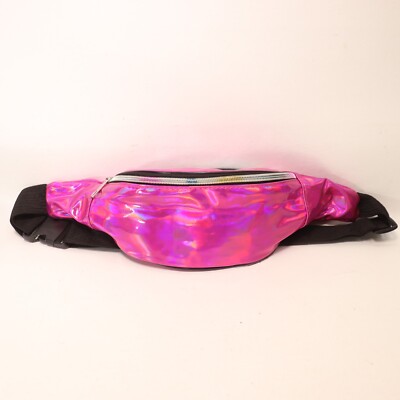 Holographic Iridescent Fanny Pack Hot Pink Shiny Metallic Waist