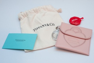 TIFFANY & CO. ''Please Return'' Small Pink Leather Snap Wallet Coin Purse Keychain