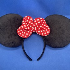 Disney Parks Minnie Mouse Ears Large 15in Soft Plush Headband Red Polka Dot Bow