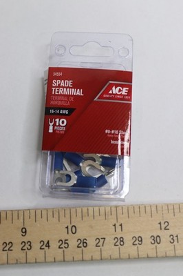(10-Pk) Ace Insulated Wire Spade Terminal Blue #8-#10 Stud 34554 