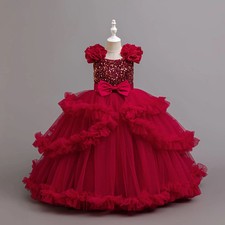 Kid Girl Princess Sequined Tutu Dress Girl Party Ball Gown Birthday Show Costume