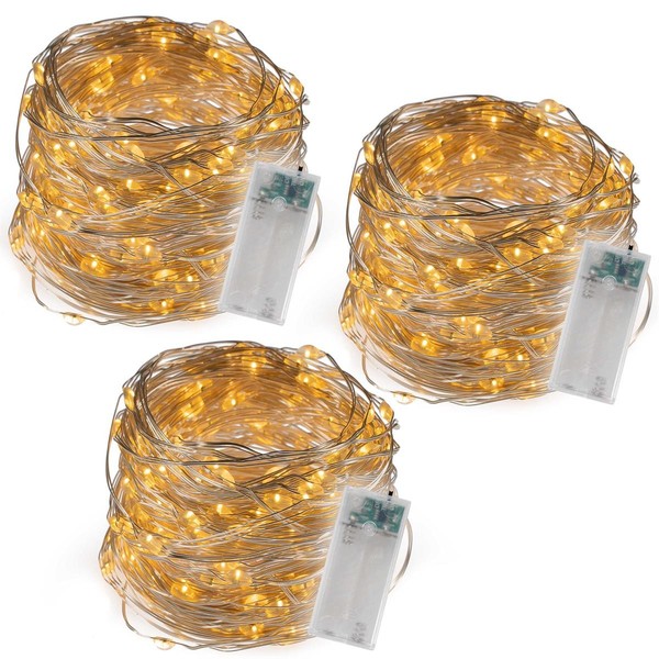 3Er Set Lichterkette Silberdraht 40 LED Warm Weiß Batterie Timer Xmas-Deko-image