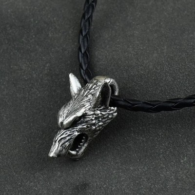 Wikinger Wolfskopf Halskette Fenrir   Nordisches Amulett Anhänger Biker Schmuck