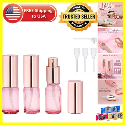 #ad 3PCS Refillable Pink Glass Mini Atomizers Fine Mist Spray for Daily Use $5.69