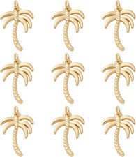 10Pcs 18K Real Gold Plated Coconut Tree Charms Brass Tropical Hawaii Palm Charm