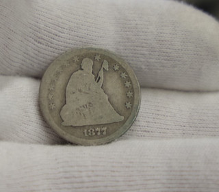 1877 US Seated Liberty Quarter 25c AG/G