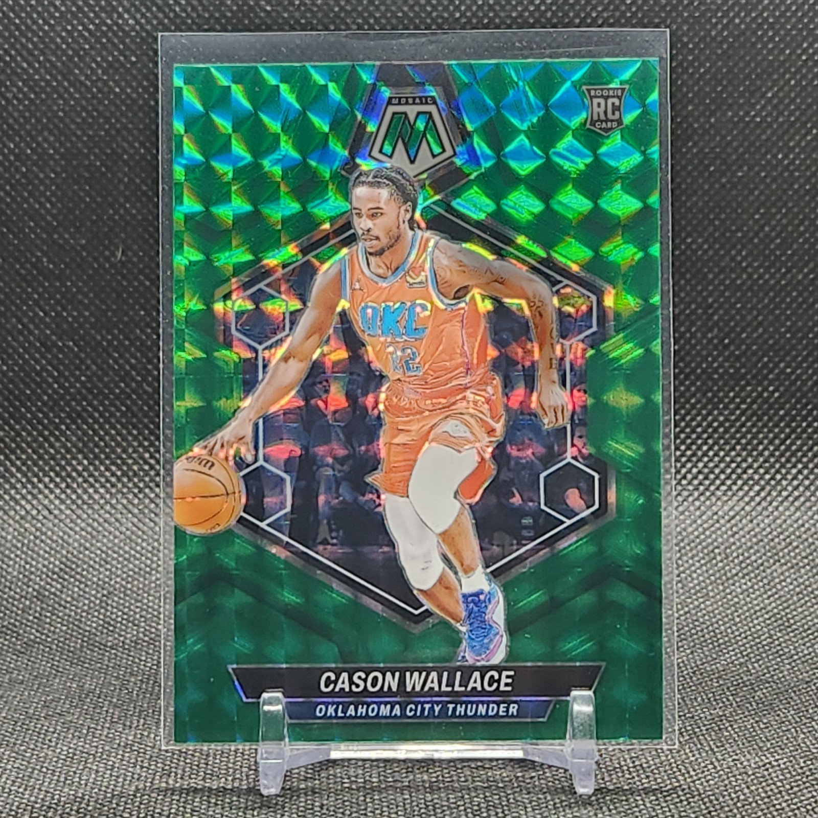 2023-24 Panini Mosaic Rookies Cason Wallace #218 Green Mosaic Prizm RC Thunder