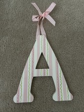 Hand painted Wooden Hanging Letter A Pink Green Stripes 9