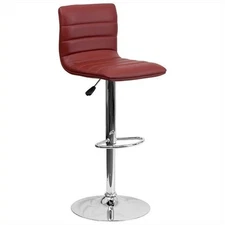 Bowery Hill 25" to 33" Striped Bar Stool in Burgundy with Chrome Base