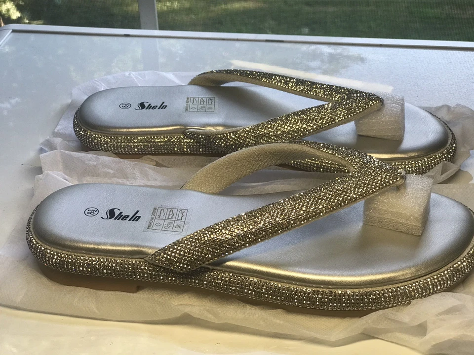 Zapatillas Mujer con Decoraciones de Estrás, Sandalias Planas Mujer Informales para Exterior Foto 4 de 4