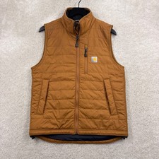 Carhartt Rain Defender Puffer Vest Mens Size Small Brown Relaxed Full Zip Pocket