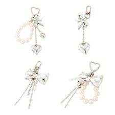 Aesthetic Keychain Charms,Pearls Bows Bag Charm Pendant for Purse Handbag Decor
