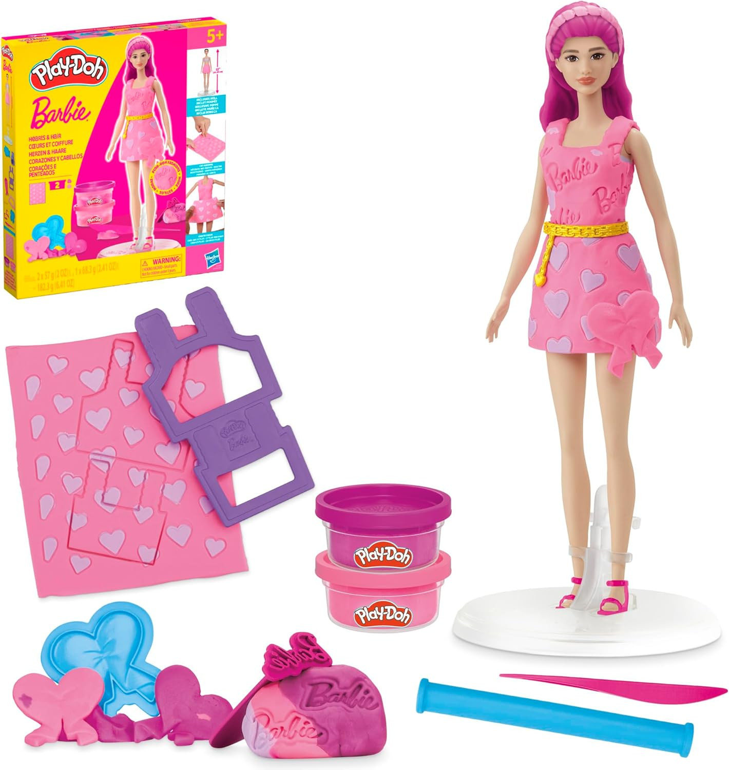 Play-Doh Barbie Hearts and Hair Set, Make Doll Clothes with Modeling Compound &