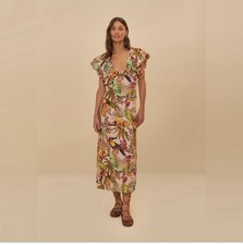 NWT Farm Rio Pink Into The Jungle Euroflax™ PremiumLinen Midi Dress L