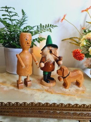 Vintage deutsche Holz Räuchermann Hund Hering Puppe authentisch Erzgebirge Handarbeit 