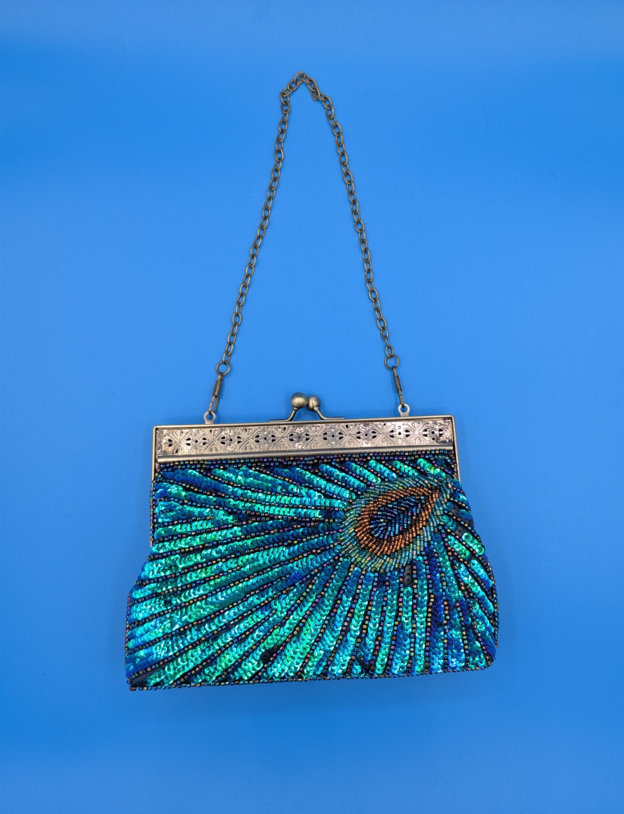 Peacock Feather Pattern Bead & Sequen Evening Bag… - image 4