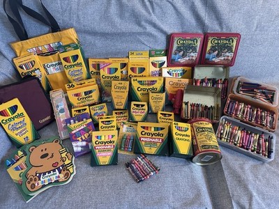Vintage Crayola Crayon Lot 64 48 24 16 Tins Bag Binney & Smith Set Retired HUGE
