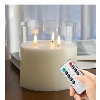 Eywamage 3 Wick Clear Glass Flameless Candle with Remote, 