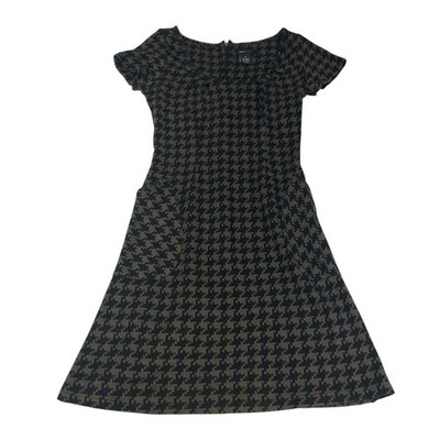 BCBG Max Azria Wool Blend Houndstooth Dress M Brown Black Dark Academia