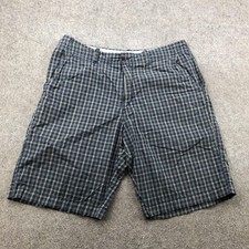 J Crew Shorts Mens 34 Blue Plaid Cotton Flat Front Casual Chino Summer