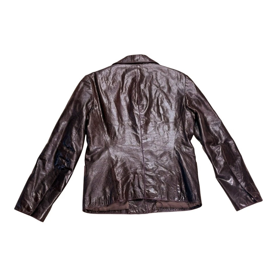 Blazer Miu Miu Vintage Y2K Años 90 Choc Cuero Marrón Costuras Púrpura 44 IT 8 EE. UU. Foto 2 de 4