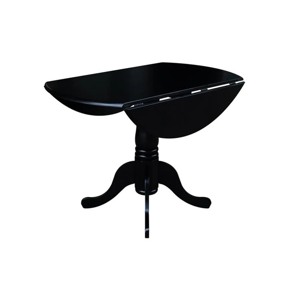 , Mesa de comedor redonda de 42" con pedestal de doble hoja caída, madera maciza, parawood real,... Foto 4 de 4