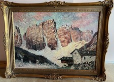 Obraz olejny Dolomity Krajobraz alpejski sygnowany H. Geipel – Południowy Tyrol motyw górski –