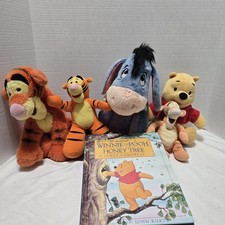 Disney Store lot of 5 Winnie the Pooh, Tigger, Eeyore plush and book