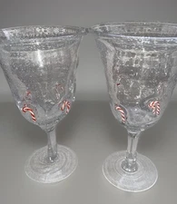 ARTLAND GOBLETS Candy Canes Clear Seeded Bubble Hand-Blown Glass Set Of 2