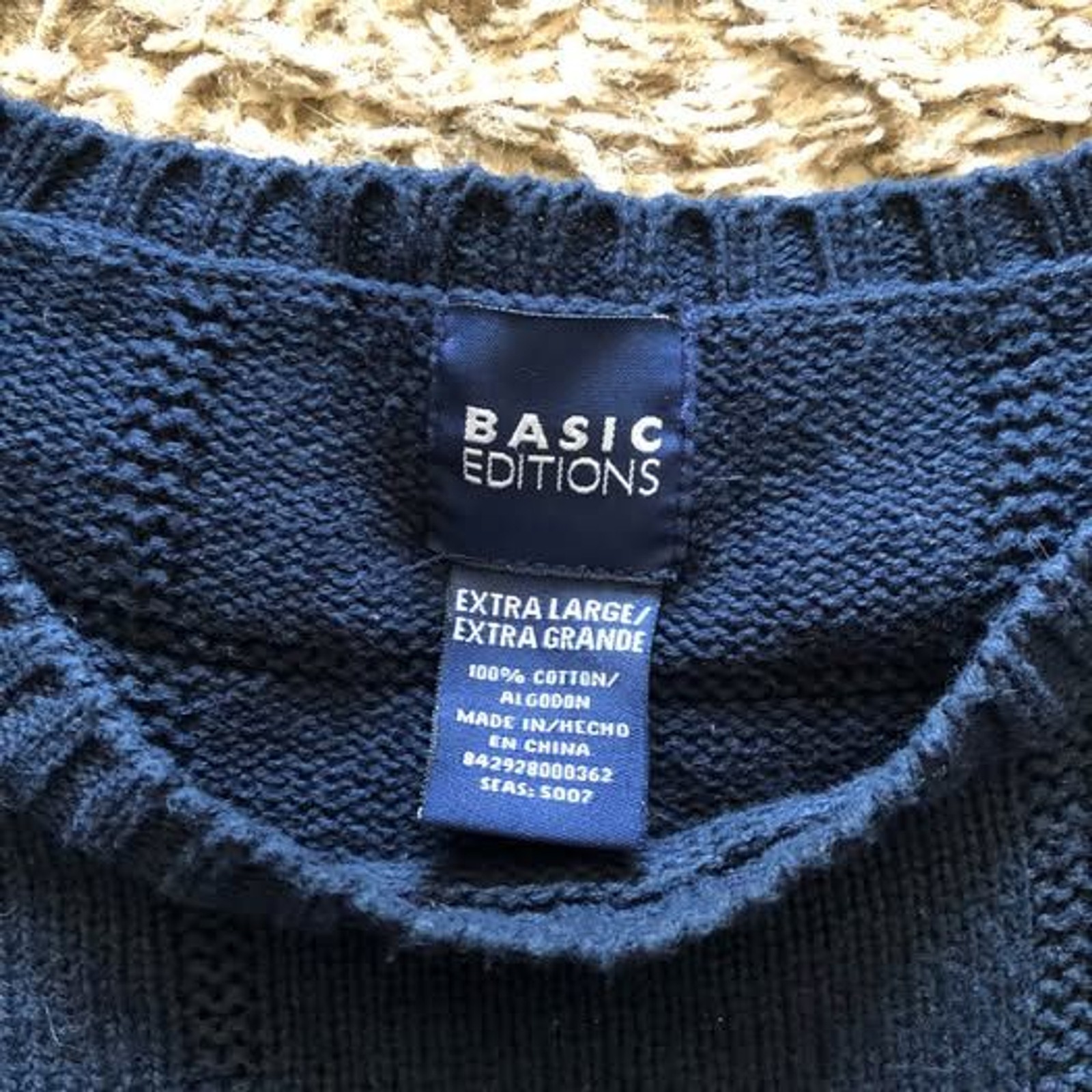 Vintage Basic Editions Blue Knit Window Pane Patt… - image 2