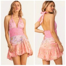 LoveShackFancy Cambria Ombré Sunset Stars Halter Mini Dress Medium