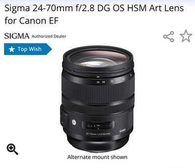 [BRAND NEW - UNOPENED BOX] Sigma 24-70mm f/2.8 DG OS HSM Art Lens for Canon EF
