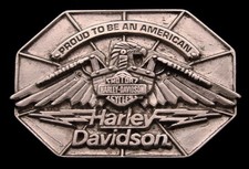 NI16120 VINTAGE 1970s  HARLEY-DAVIDSON  PROUD TO BE AN AMERICAN PEWTER BUCKLE