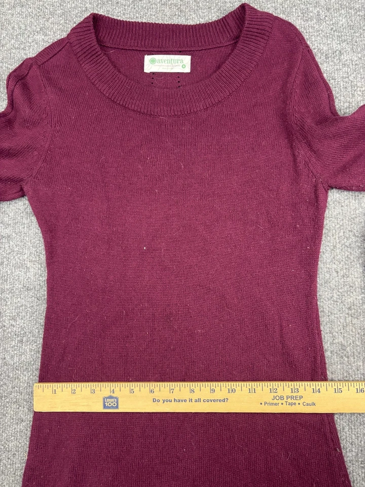 Vestido suéter feminino Aventura pequeno borgonha manga longa bainha jacquard gola redonda - Imagem 4 de 4