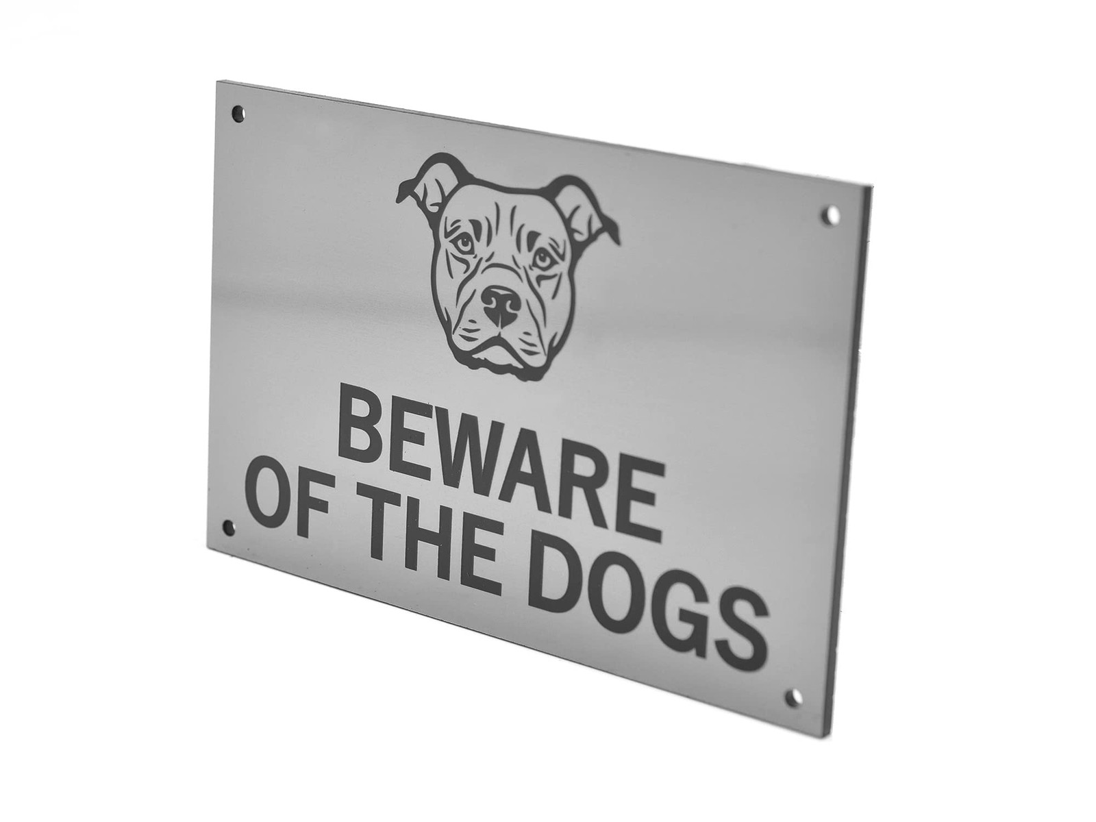 Silver Beware of the Dogs Sign – Engraved Acrylic – Durable Outdoor Warning Plaq