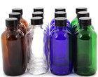 , 12, Assorted Colors, 4 Oz Glass Bottles, with Lids